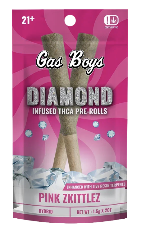 GAS BOYS DIAMOND INFUSED PRE-ROLLS 2CT |  PINK ZKITTLEZ (HYBRID)
